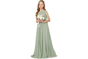 JISISANG One Shoulder Flower Girl Wedding Junior Bridesmaid Chiffon Dresses A Line Sleeveless Princess Dress