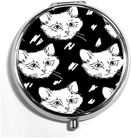 Cats Kittens Cute Sketch Customized Round Silver Portable Travel Pill Box Organizer Case 3 Compartment Medicine Tablet Holder Box Case Gift