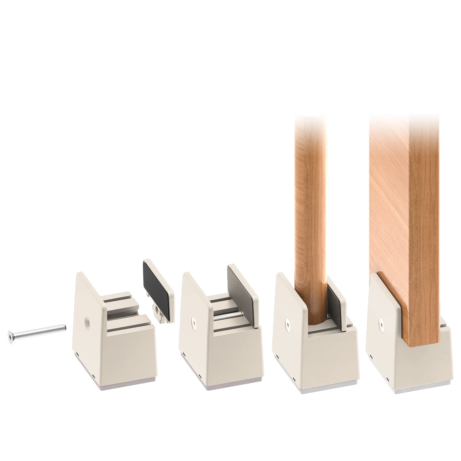 RCHYFEED 5 cm Bed Risers Adjustable Screw Clamp, 2 inch Furniture Risers Heavy Duty 4 Pack Sofa Table Chair Risers Fits 0-1.5" Widths of Furniture Feet, Bed Height Raisers Supports 20,000 lb Beige
