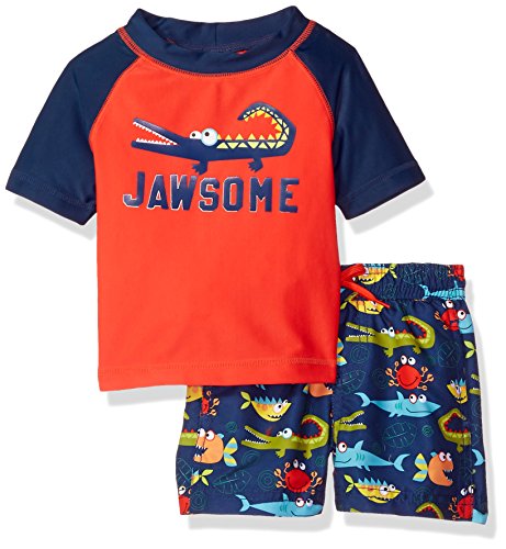 Kiko & Max Baby Boys Set With Short Sleeve Rashguard Swim Shirt, Jawsome Alligator, 24M