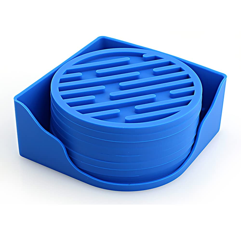 3.94inch/10cm Round Coasters Set Silicone Rubber Coaster Cup Pad Mat Anti-scald Non-Slip for Daily Home/Bar Coffee Tea Drink Use; Furniture Coffee Beer Mug WineGlass Bottle Insulate&protect (Blue, 8)
