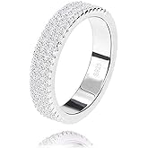 RKKOJJO 925 Sterling Silver Shiny Full Diamond Ring Classic Three Rows Cubic Zirconia Rings CZ Diamond Ring Eternity Fashion Band Ring for Women (US Code 10)