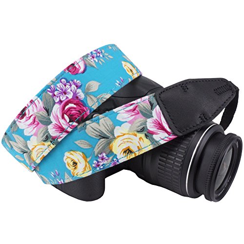 Wolven DSLR/SLR Camera Neck Shoulder Belt Strap Cotton DSLR/SLR Camera Neck Shoulder Belt Strap For Nikon Canon Samsung Pentax Sony Olympus or Other Cameras - Green Flower