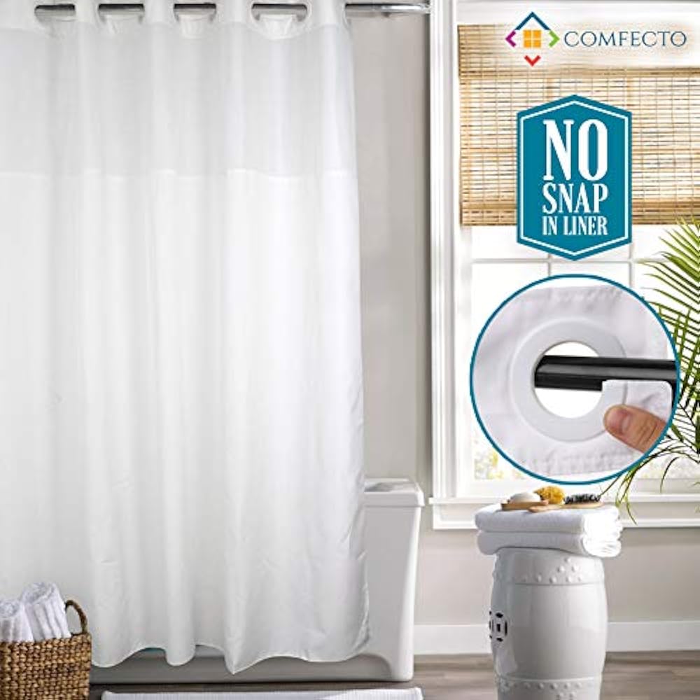 Hookless Shower Curtain LightFiltering Mesh Screen NO SNAP IN