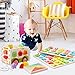 HM-tech Wooden Shape Sorter Toys, Wooden Shape Sorter Bus with Tangram & Number Alphabet Puzzle Board, Classic 3D Push Pull Truck Toy for Toddlers Learning Sort and Match for Kids