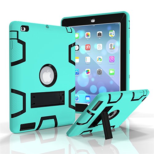 iPad 2/3/4 Case, GreenElec Hybrid Heavy Duty Three Layer Armor Defender Full Body Protective Case with Shock-Absorption Kickstand for iPad 2 iPad 3 iPad 4 (Aqua Black)