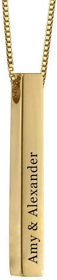 RESVIVI Sterling Silver 3D Engraved Personalized Bar Name Necklace Custom Made Any Name Pendant Necklace
