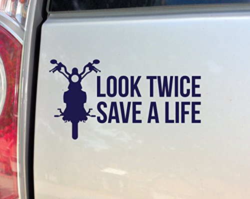Look Twice Save a Life Motorocycle Vinyl Decal Laptop Car Truck Bumper Window Sticker, 8.5" x 4.5" (Navy)