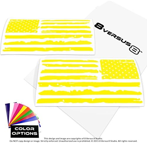 Distressed Flag Decal Sticker - Quantity: 2 - Indoors or Outdoors - Cars, Laptops, Walls, Windows, etc. (6.5" wide x 3.2" tall, Yellow)