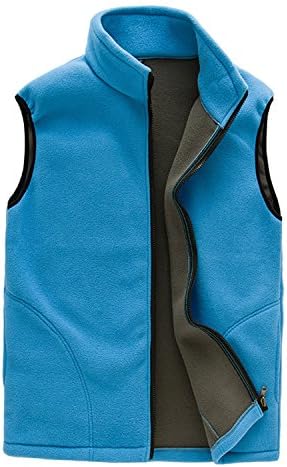 Jwhui Thick Fleece Vest Men Waistcoat Zipper Fly Pockets Thermal Soft Vests Plus Size Colete Sky Blue L