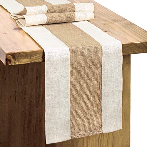 Letjolt Burlap Table Runner Jute Table Runner Farmhouse Runner Rustic Weddings Table Runner Woven Fabric Picnic Baby Shower Farmhouse Decor, White Natural 12x108 Inches - Thumbnail 4