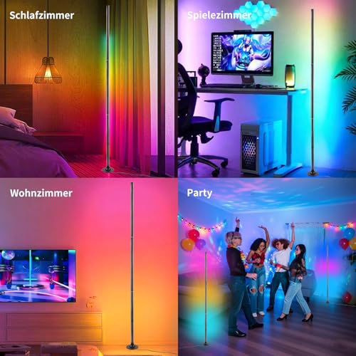 Aogled RGB Floor Lamp Dimmable 120 cm with App and Remote Control | 16 million colours, music sync, removable corner lamp, DIY mood light