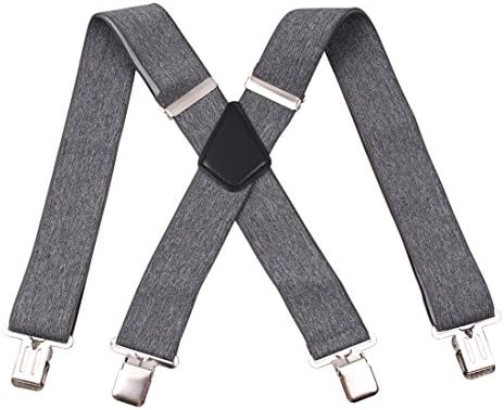 GUCHOL Men's Suspenders X-White 2" Wide Adjustable Solid 4 Clip Utility Suspenders (Gray)