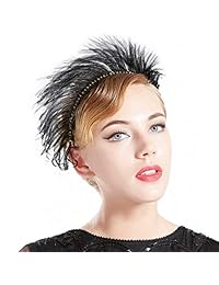 BABEYOND - Diadema de plumas de Gatsby de los años 20 para cóctel, boda, té o fiesta