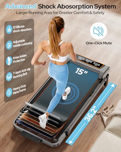 Walking Pad Treadmill with 12% Incline & Handle Adjustable Height, 3.5HP Foldable Walking Pad Treadmills for Home Office Small, One-Click Mute, Remote & APP, 350lbs, 6 HIIT Programs