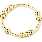 SERYNOW Gold Silver Fidget Ring Anxiety Rings for Women, Anxiety Relief Rings Size 5-10 Beads Fidget Spinner Anxiety Ring for Men