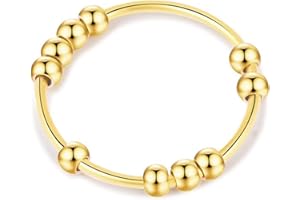 SERYNOW Gold Silver Fidget Ring Anxiety Rings for Women, Anxiety Relief Rings Size 5-10 Beads Fidget Spinner Anxiety Ring for Girls Men