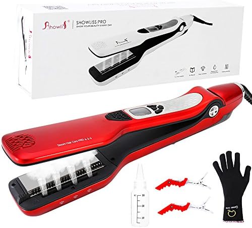 Steam Hair Straightener With Teeth Professional Spray Salon Flat Iron With LCD Display,Gift Box, Hair Clips Gift for girlfriend