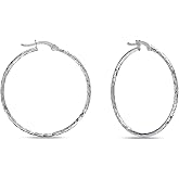 Charmsy 925 Sterling Silver Texture Hoop Earrings for Women | Small Diamond-Cut Textured Hoop Earring | Womens Click-Top Earring Hoops | Size 15/20/25/30/35/40MM