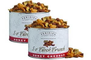 FERIDIES Honey Cheddar 5 O'Clock Crunch Snack Mix - 14oz Vacuum Sealed Tins (Pack of 2)