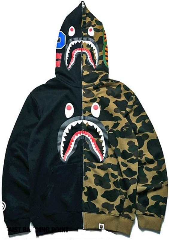 UOREHM Bape Ape Shark Camo Men Women Hoodie Fashion Casual Teenage Adult Sweater Full Zipper Jacket UC1-blackgreenXXL