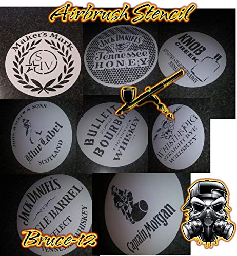 Whiskey Airbrush Stencil Barrel top 4 Painting Jack daniels Bulleit Captain morgan Johnnie Walker Whistle Pig Makers Mark 16