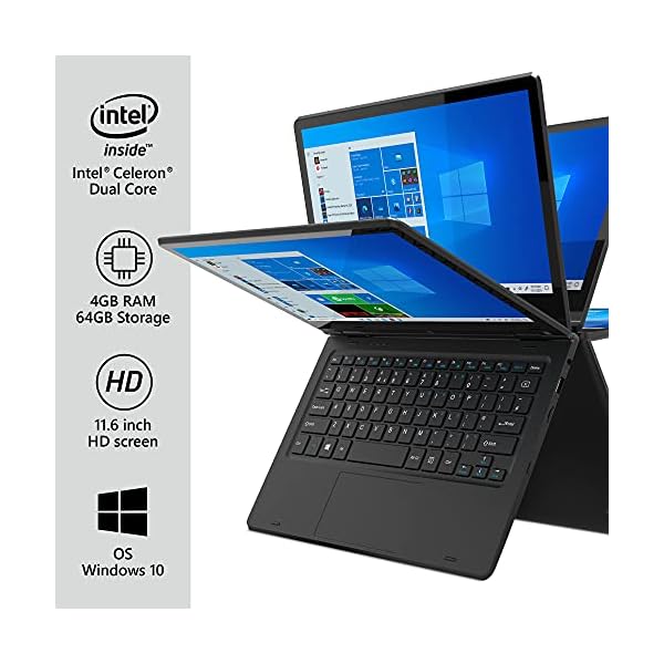 iOTA-Flo-360-116-inch-Touchscreen-Laptop-Intel-Celeron-Dual-Core-4GB-RAM-64GB-eMMC-Windows-10S-Includes-Microsoft-365-Personal-1-year-Subscription-and-M2-2280-SATA-SSD-Bay iOTA Flo 360 Touchscreen Laptop 11.6-inch HD Display with 1 Year Microsoft 365 Included, 4GB RAM, 64GB eMMC Storage…
