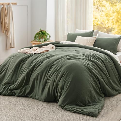 Photo 1 of Bedsure Super King Plus Size Comforter Set, Dark Green Soft Prewashed Bedding for All Seasons, 3 Pieces GentleSoft™ Bed Set, 1 Lightweight Comforter (128"x120") and 2 Pillowcases (20"x36")