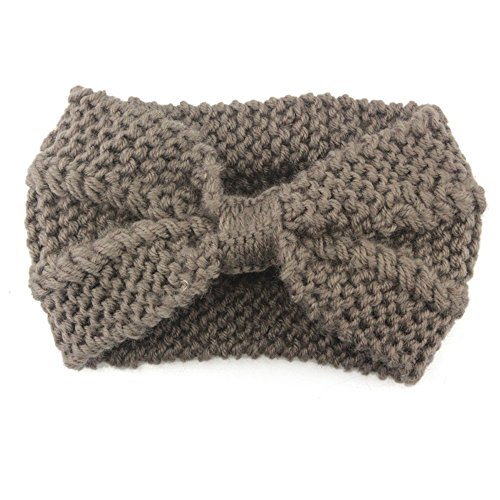 Allywit Women Knit Turban Headbands Bow Knot Hairbands Crochet Headwraps Hair Bows for Teens Girls (Khaki)
