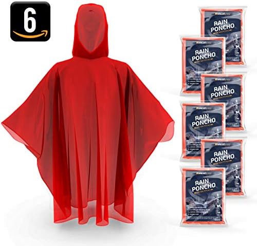 Disposable Rain Ponchos for Adults by Hagon Pro – ( 6 PACK ) Premium Quality 50% Thicker – 100% Waterproof Emergency Rain Ponchos with Hood – for Concerts, Amusement Parks, Camping