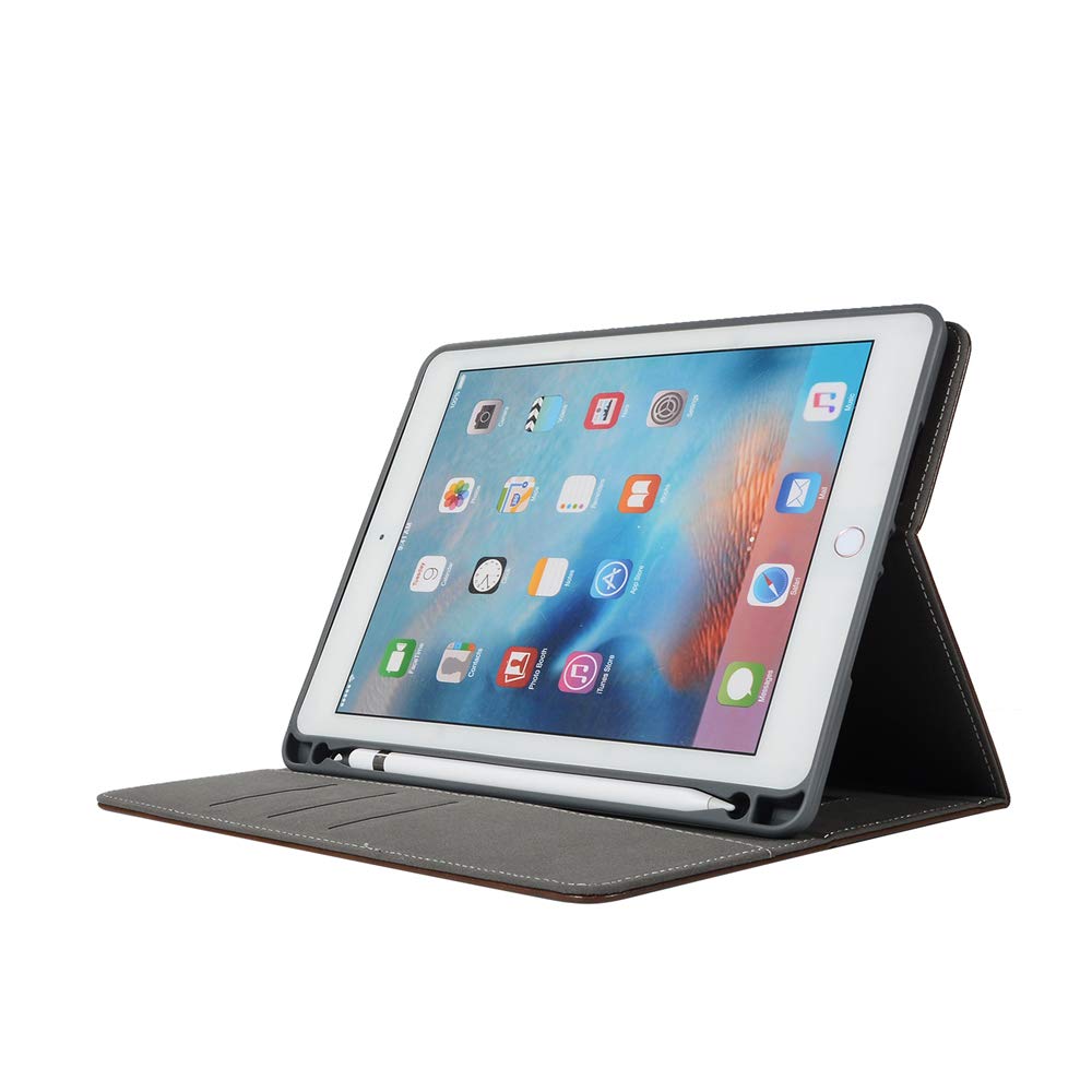 Hülle für Apple Neu iPad 2018 / 2017 9.7 mit Apple Pencil Halter und effektive Wärmeableitung TPU hintere Abdeckung, MLorras Premium Business Ultradünn Superleicht Stoßfest Smart Schutzhülle mit Auto aufwachen / Schlaf und Einstellbarem Stä