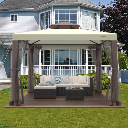 GOJOOASIS 10'x10' Patio Gazebo Review: Beige Tent with Removable Netting image 14