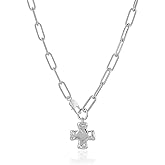 Bheop Chunky Cross Necklace for Women Trendy Gold Silver Layered Statement Cross Pendant Charm Necklace Vintage Paperclip Herringbone Snake Choker Chain Costume Jewelry Set Gift Non Tarnish