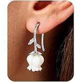 925 Sterling Silver Lily of the Valley Earrings White Lily Flower Rhinestone Fairy Earrings Cute Dangling Flower Earrings for Women Gift