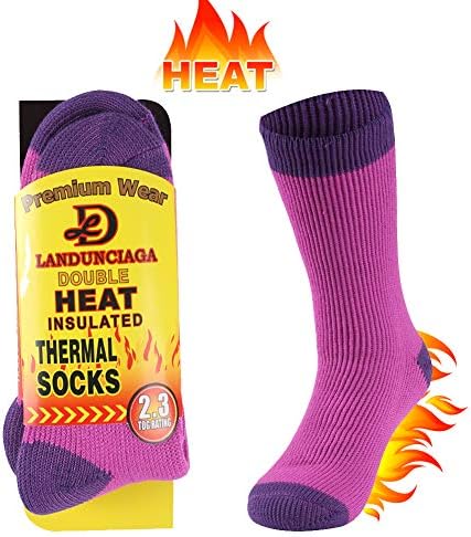 LANDUNCIAGA Unisex Warm Thermal Winter Thick Insulated Lined Heavy Crew Socks 1/2 Pack