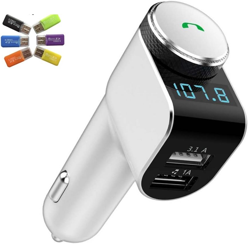 Wireless Car Kit, Bluetooth Receiver MP3 Player, FM Transmitter Radio Adapter, Hands-Free Calling, Dual USB Ports Car Quick Charger, Smart Charge Car Locator