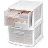 HOMZ 1 Drawer Storage Cart, Medium Plastic Container, White Frame, 2 Pack | 14.25" Wide Medium Tote with 1 Clear Drawer for Organizing Bathrooms, Bedrooms, Home Offices, Closets, and Dorm Rooms