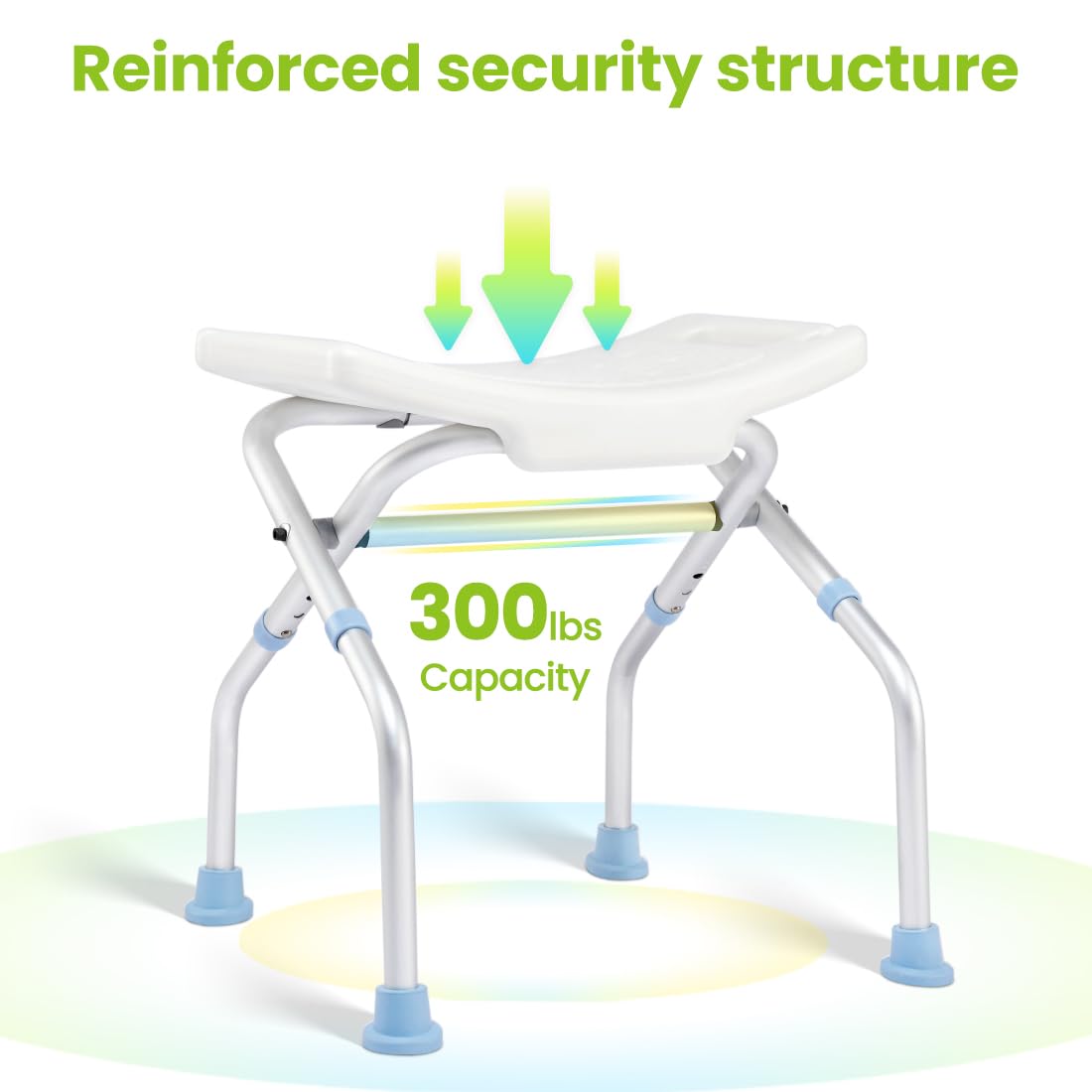 OasisSpace Folding Shower Chair for Inside Shower, 300lbs Portable Bathroom Seat Height Adjustable for Travel, Tool Free Collapsible Bath Stool Bench for Elderly, Senior, Handicap & Disabled