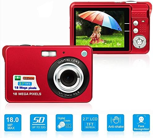 LLION HD Mini Digital Camera with 2.7 Inch TFT LCD Display, Digital Video Camera Red- Sports,Travel,Camping,Birthday&amp;Christmas Gift (Red)