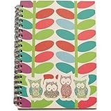 American scholar Hootin Good Time Spiral Notebook ~ Glittery Multicolored Owls with Plant Background (80 Sheets, 160 Pages; 5