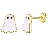 Halloween Ghost Earrings for Women – Spooky Cute 14K Gold Plated Stud Jewelry, Fun Halloween Accessories Gifts