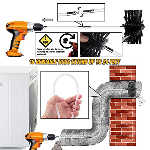 24 Feet Dryer Vent Cleaning Kit,Dryer Vent Hose Lint Remover,Chimney