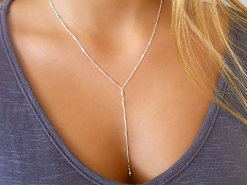 Delicate sterling silver layering y shape lariat necklace