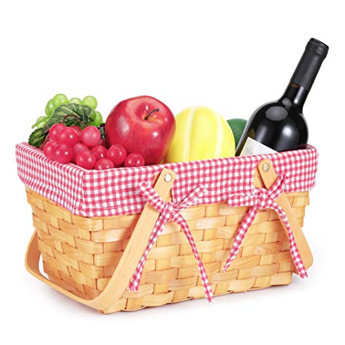 Picnic Basket Natural Woven Woodchip with Double Folding Handles | Easter Basket | Storage of Plastic Easter Eggs and Easter Candy | Organizer Blanket Storage | Bath Toy and Kids Toy Storage