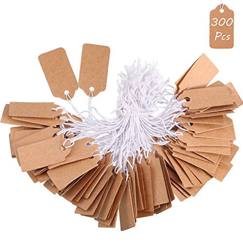 300 Pieces Marking Tags Kraft Price Tags Writable Blank Price Labels Display Tags with Elastic