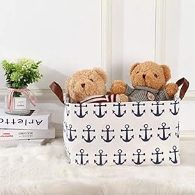 Sea Team Large Size Canvas Storage Bin Collapsible Shelf Basket Toy Organizer with Nautical Anchor Pattern, 16.5 by 11.8… 51UzNrRgUxL