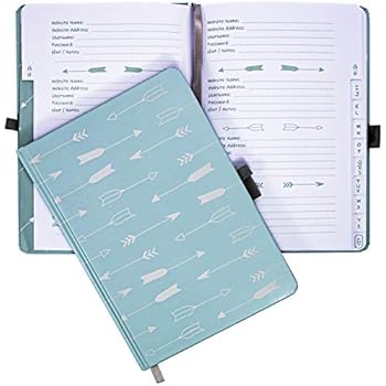 Password Book Logbook with Tabs by Budget Keeper- Password Organizer-Large Size Record Book with Pen Loop and Book Closure for Username & Password Record Keeping (Blue Arrows)