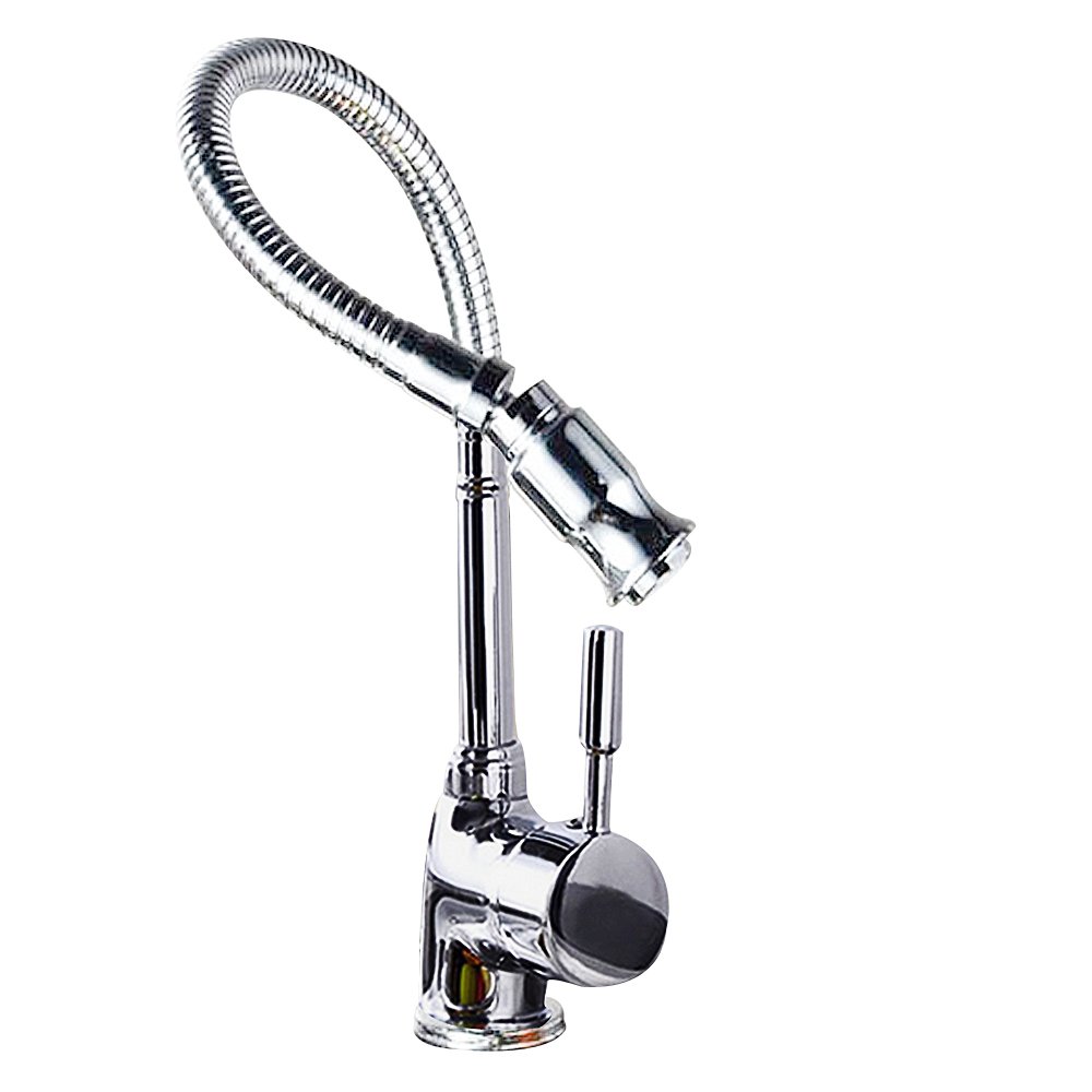 VANRA Hot and Cold Stainless Steel Kitchen Sink Faucet Pull Down Single Handle Arbitrary Rotating Wet Bar Lavatory Faucet Tap with Flexible Gooseneck