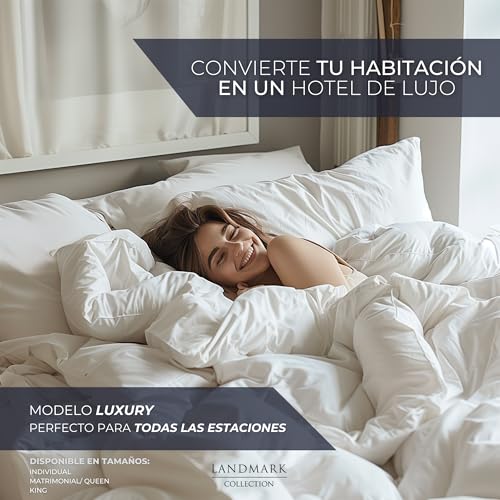 Landmark Collection Edredón/Duvet King Size Hotel de Lujo | Down Alternative/Plumón Alternativo | 100% Algodón | Todas Las Temporadas | Sensación Plumas de Ganso | Oeko-Tex