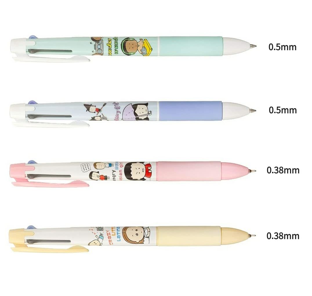 JOKUNA Xeno Cute Slim Ballpoint Pen 0.38mm(yellow, pink)/0.5mm(Sky Blue, Mint) 3 Colors Assorted pens and Stickers Memo Pads in Pouch, Made in Korea (4)